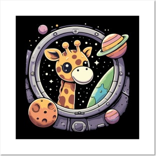 Stellar Safari: A Giraffe's Cosmic Adventure Posters and Art